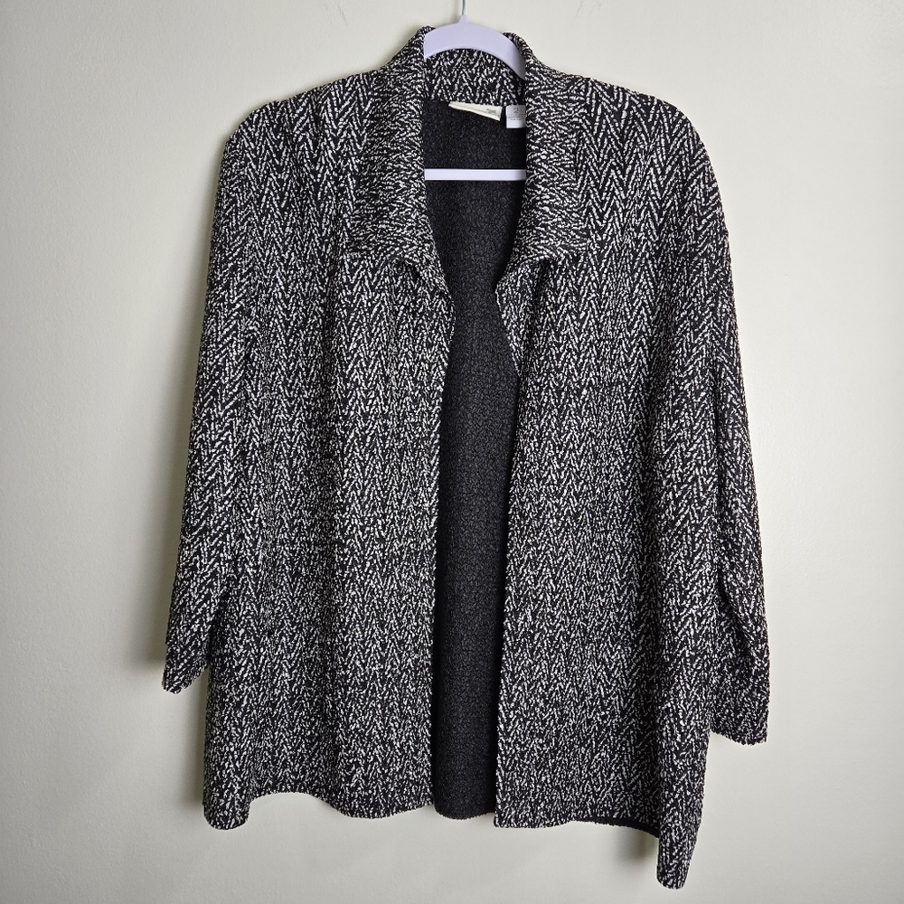 CHICO'S Black White Zigzeg Artsy Minimalist Open-Front Cardigan Jacket 2 / L